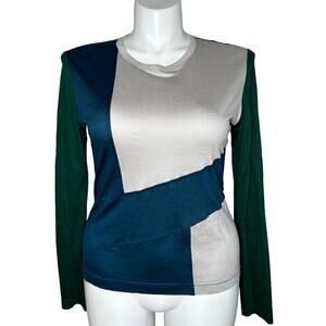 St. John Color-block Long Sleeve T-shirt Top - Large